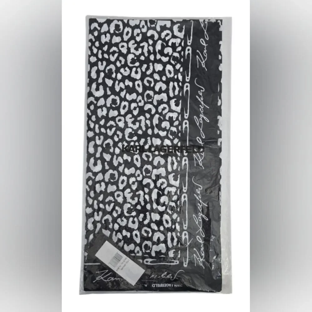Karl Lagerfeld Black and White Leopard Print Silk Scarf
